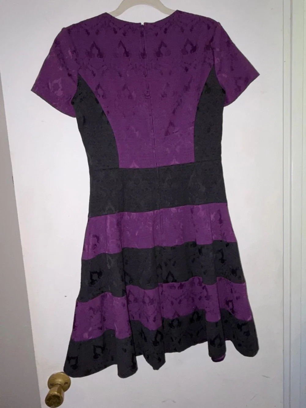 Badgley Mischka Purple and Black Striped Fit-and-Flare Dress - Picture 5 of 8